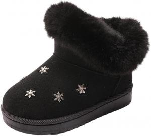 Зимние теплые ботинки с утеплителем, толстые, с вышивкой снежинок, искусственным мехом и термо-подкладкой, ботильоны Generic, Black