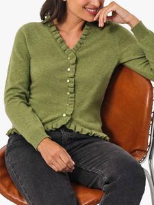 Кардиган из чистого кашемира с отделкой рюшами Pure Collection, Olive Green