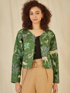 Двусторонняя куртка из стеганого материала животного происхождения Yumi, зеленый