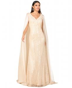 Женское расшитое бисером платье с атласными рукавами-накидкой Lara, Champagne