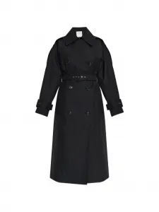 Двубортное пальто с поясом Sportmax, черный