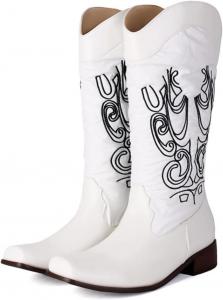Женские сапоги ZQW Western средней высоты из кожи с квадратным носком, вышивкой и широким размером, плюс сайз, ковбойские сапоги для верховой езды, White