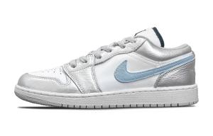 Jordan Баскетбольные кроссовки Air 1 Silver Wing Vast Sea, износостойкие, винтажные, низкие, унисекс, серебристые