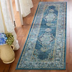 Ковер-дорожка SAFAVIEH, 67 x 336 см, Crystal Collection, Blue & Yellow, дизайн Medallion Distressed, без линьки и простой в уходе, идеален для помещений с высокой проходимостью в гостиной, спальне (CRS500M)