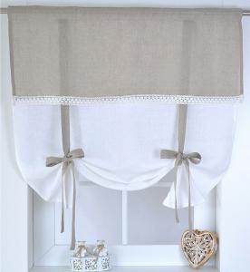Римская штора Kutti Венеция 100% лен белый натуральный деревенский бордюр с бантами романтический 100 х 100 см, белый