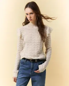 Джемпер с ажурной отделкой и воланом Sfera, светло-бежевый