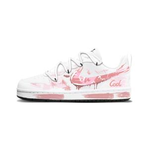 Nike Court Borough Pink Mist Graffiti устойчивые к истиранию низкие детские скейтерские кроссовки бело-розовые унисекс