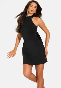 Платье-Сарафан без спинки, мини-платье-трапеция с бретелькой через шею, украшенной бантом и стразами. Lipsy, Black