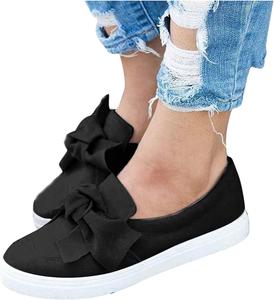 Женские слипоны ZBYY, модные кроссовки, классические балетки, удобная обувь для прогулок, повседневные туфли с бантом, черный