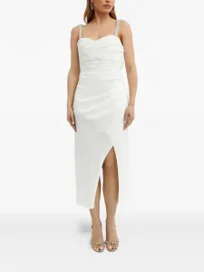 Шелковое платье миди с кристаллами Self-Portrait, белый