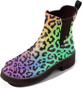 Женские ботильоны YDN с круглым носком на платформе, низкий широкий каблук, эластичные повседневные ботинки на пуговицах, размеры 4-15 США, Colorful Leopard