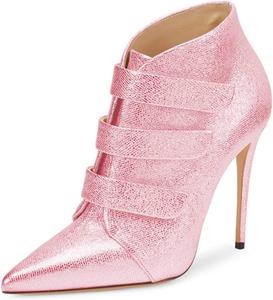 Женские нарядные ботильоны FSJ с заостренным носком, кристаллами и высоким каблуком, с застежкой-липучкой, для вечеринок и выпускного, размер 4-15 US, Pink