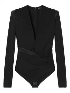 Блузка с кожаной отделкой VERSACE, черный