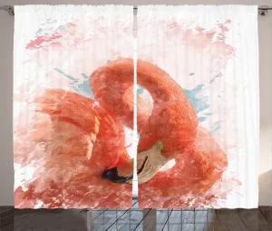 Штора ABAKUHAUS Фламинго в деревенском стиле, экзотическая акварельная птица, универсальная ленточная штора для гостиной с петлями и крючками, 280 x 225 см, цвет: оранжево-белый Abakuhaus