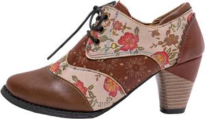 Женские кожаные ботильоны на высоком каблуке-стилет с заостренным носком, шнуровкой, короткие ботинки с вышивкой в ковбойском стиле на осень и зиму, удобные рабочие классические туфли с гелевыми стельками Generic, Brown-C