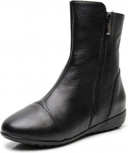 Женские кожаные ботинки на плоской подошве с двумя молниями, удобным круглым носком, мягкой подошвой, противоскользящие, легкие, повседневные PTNOKA, Black