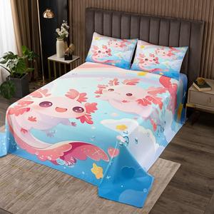 Erosebridal Комплект постельного белья Cute Axolotl с саламандрами и радужными звездами в морском стиле, Pink & Blue