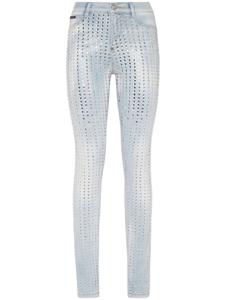 Philipp Plein джегинсы Crystal Pinstripe с завышенной талией, синий