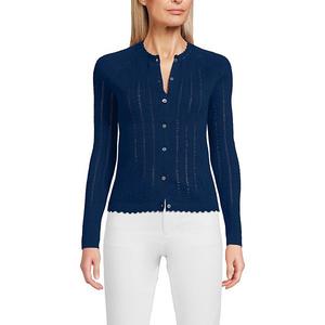 Женский кардиган из хлопка с отделкой сатином Lands' End, Deep Sea Navy