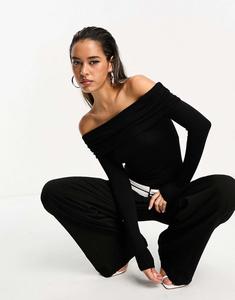 Черное боди с открытыми складками и открытыми складками из хлопкового модала ASOS