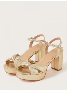 Босоножки Monsoon на каблуке с металлизированным закрученным узлом, золотистый