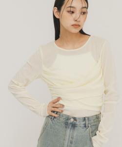 Полупрозрачная велюровая футболка с перекрестными драпировками Kbf, цвет Ivory