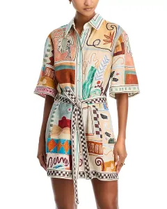 Льняное мини-платье Мишель Alémais, мультиколор