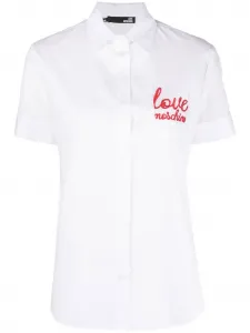 Рубашка с короткими рукавами и вышитым логотипом Love Moschino, белый