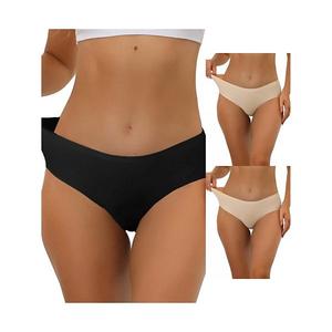 3 пары женских трусов без швов, удобное бесшовное белье с эластичной резинкой Allegra K, Beige Black