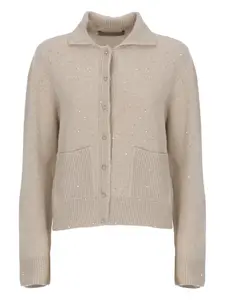 Кардиган с пайетками и прорезными карманами D.Exterior, бежевый