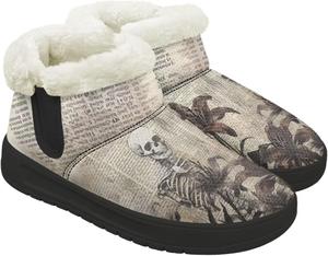 Женские зимние снежные ботинки на открытом воздухе с широким носком, теплой меховой подкладкой, модные ботинки средней высоты с противоскользящей подошвой Chririnla, Retro Lily Skeleton