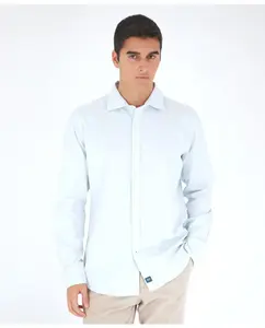 Мужская повседневная хлопковая рубашка, мягкая, приталенная, однотонная, светло-голубого цвета Wickett Jones, светло-голубой