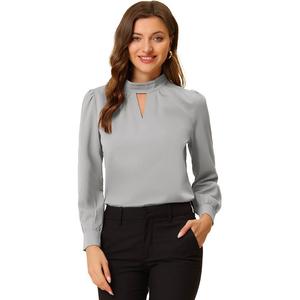Женская плиссированная блузка на пуговицах с воротником-стойкой сзади, топы ALLEGRA K, серый