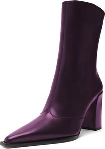 Женские модные ботильоны Miss Left с заостренным носком, боковой молнией, на высоком толстом каблуке, для вечеринок и мероприятий, удобные короткие ботинки, размеры 4-16 США, Purple