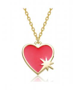 Подвеска-колье для подростков из 14-каратного золота с покрытием из красной эмали в виде сердца и звезды GiGiGirl, Red