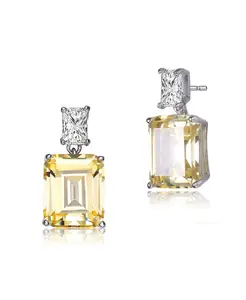 Серьги-Подвески из стерлингового серебра с белым золотом и прозрачными и цветными кубическими цирконами Genevive, yellow