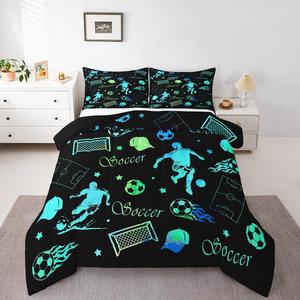 Erosebridal Комплект постельного белья с футбольной тематикой для мальчиков и подростков, спортивный дизайн с мячами и геометрическими звездами, Black Blue Green