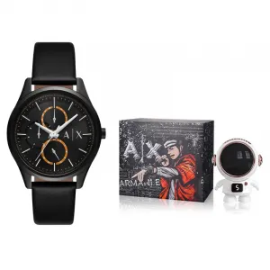ARMANI EXCHANGE AE Wrist Watch, кварцевый механизм, кожаный ремешок, черный циферблат, 42 мм, мужские часы