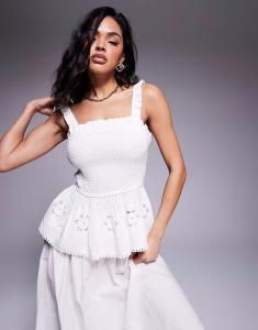 Пляжная майка-борцовка Angie из хлопкового поплина кремового цвета Asos Design