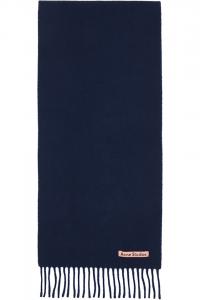 Acne Studios Узкий шерстяной шарф с бахромой темно-синего цвета