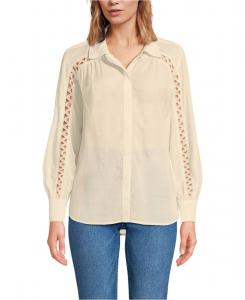 Женская рубашка с вставкой из вуали и присборенной отделкой Lands' End, Dried bamboo