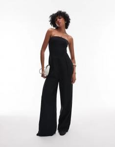 Комбинезон Topshop с широкими штанинами из льняной смеси черного цвета