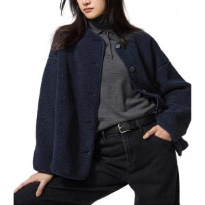 UNIQLO Пальто с бархатистой текстурой Women's, Navy Blue