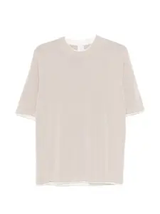 Свитер с окантовкой на круглой горловине Eleventy, бежевый