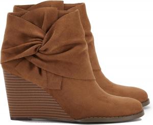 Женские ботильоны на танкетке Fashare с босоножками на щиколотке, бант, устойчивый каблук, зимние нарядные туфли, Brown