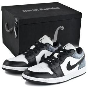 Jordan Кроссовки Air 1 Low Top Vintage баскетбольные женские черно-белые Black-Ice Mist в подарочной коробке премиум-класса, цвет Black-Ice Mist-High-End Gift Box 3