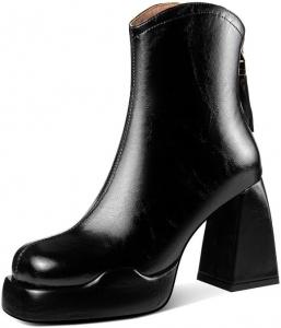 Женские ботинки KAGAA из натуральной кожи с круглым носком и молнией, на платформе, с толстым каблуком, высоким каблуком 10 см, ручной работы, теплые ботильоны для женщин t898-53s, Black