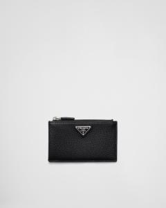 Кожаный кардхолдер на молнии Prada, черный