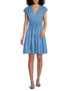 Платье Tora из хлопка в полоску, облегающее и расклешенное, длиной до колена Derek Lam 10 Crosby, цвет Azure White