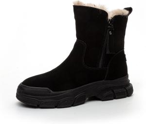 Женские зимние ботинки на платформе с искусственным мехом, замшевые уличные ботинки на зиму с молнией, уютные, теплые, с меховой подкладкой, зимние ботильоны для снега DDWRGD, Black